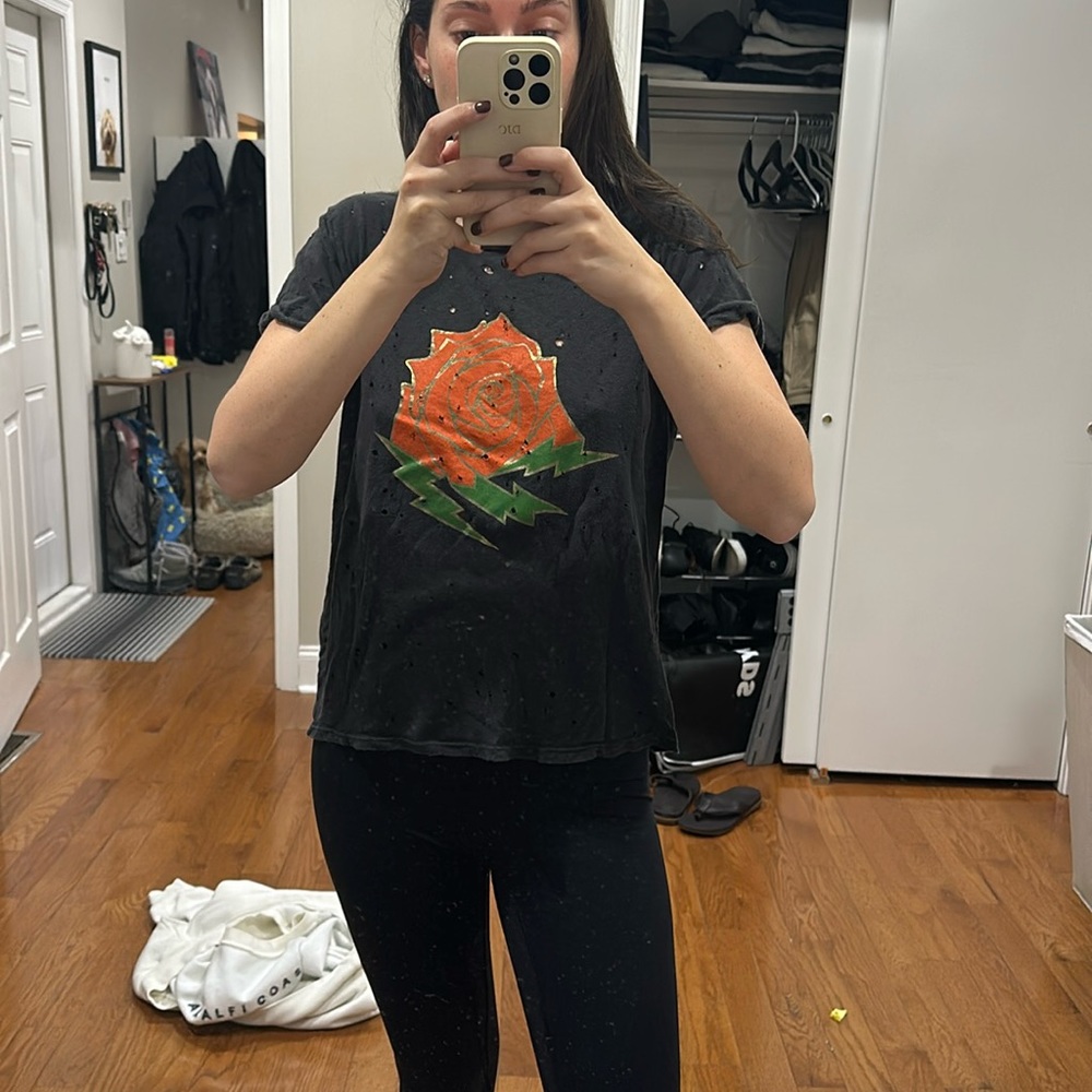 Lauren Moshi Rose and Lighting Bolt Torn Tee